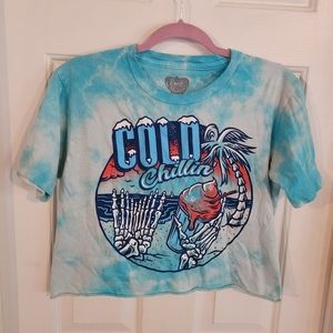 Rock Heart Blue Tie Dye Icee Crop Top Size Small 3638